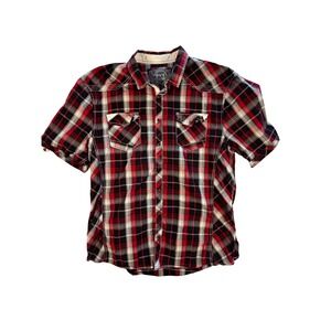 BKE Relaxed Fit Mens Plaid Short Sleeve Button Up Shirt XXL Red Black White